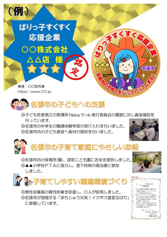 企業別 認定内容の掲載例