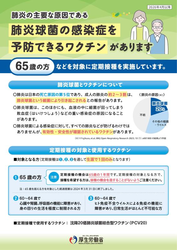 リーフレット表（高齢者の肺炎球菌ワクチン）