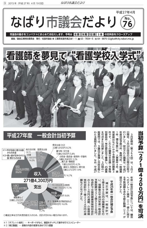 サムネ　なばり市議会だより（平成27年4月　No.76）