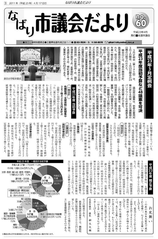 サムネ　なばり市議会だより（平成23年4月　No.60）